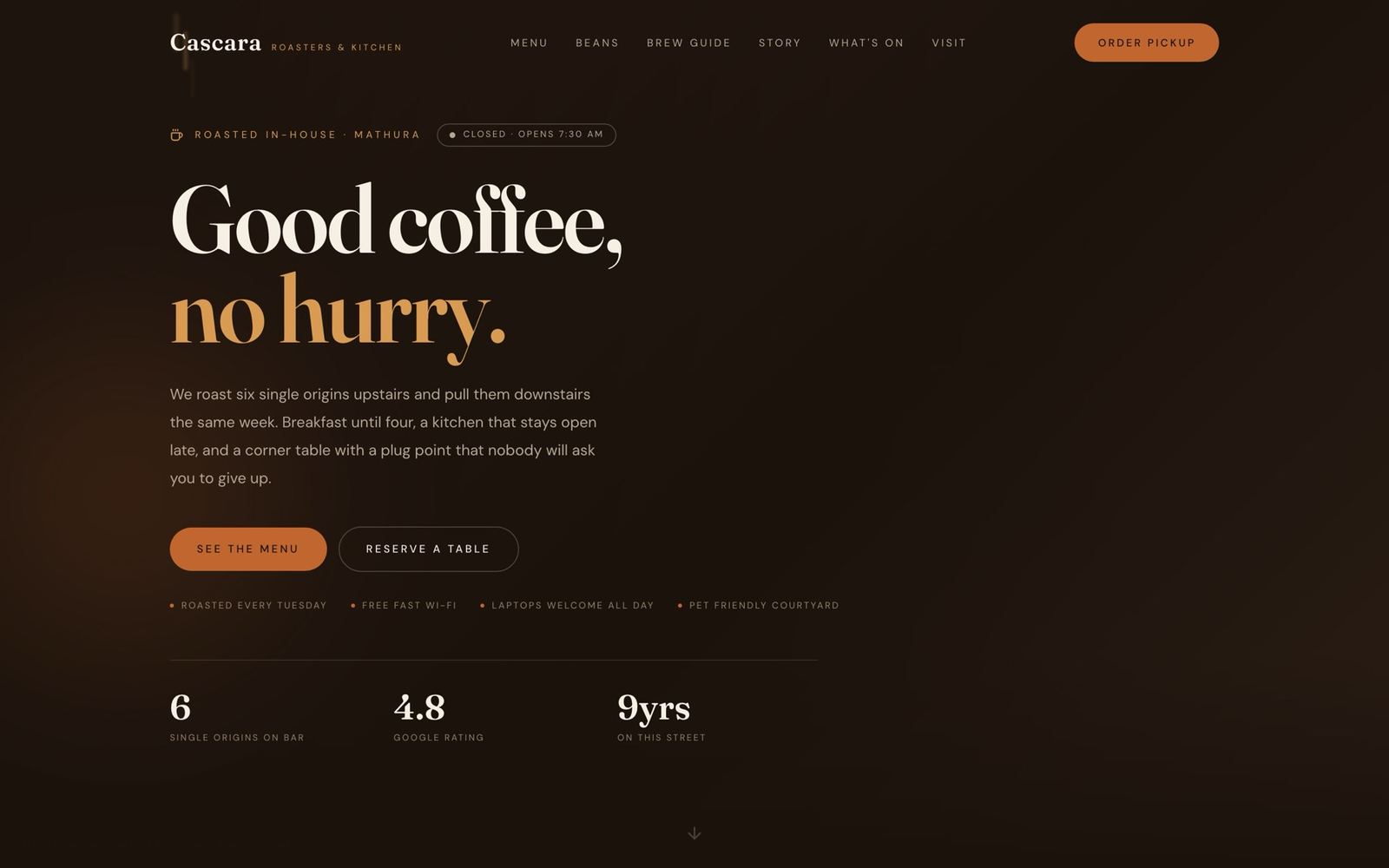 Cafe & Roastery Website — Template · Cafe & Retail