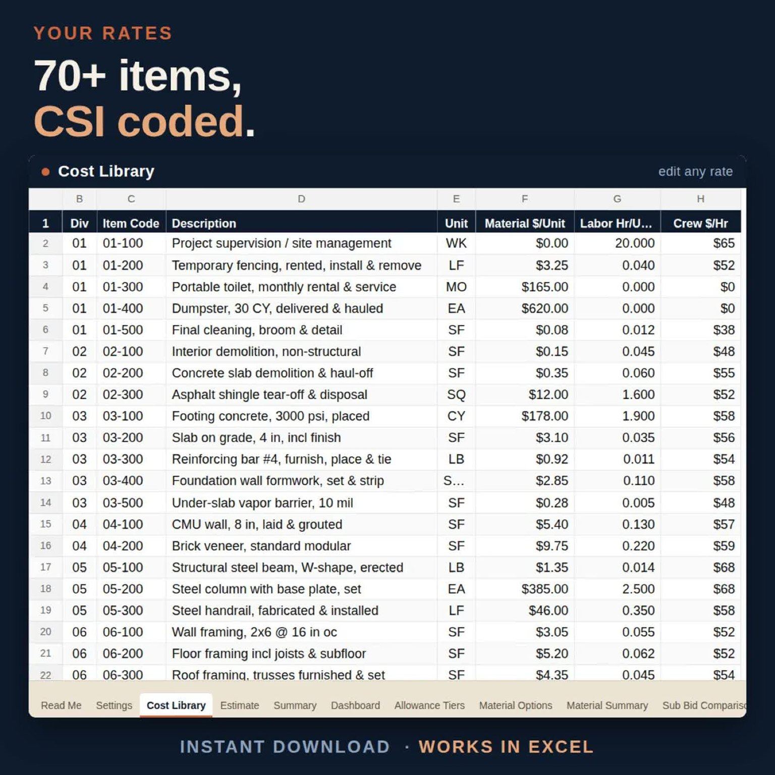 Engineering Spreadsheets — Digital Products · Construction